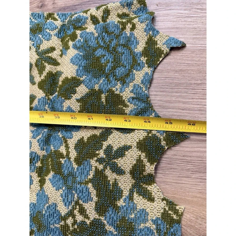 MCM 1960s Upholstery Fabric Blue Green Floral Flower Power 44